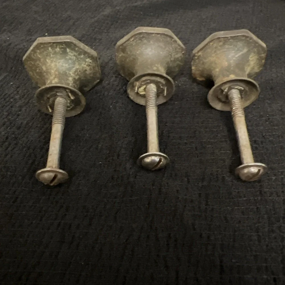 Set 3 Vintage Metal Drawer Knobs Floral Octagonal Knobs